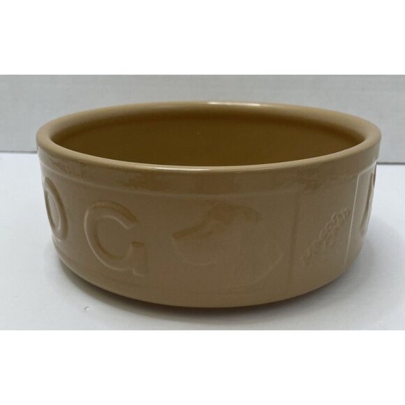 Mason Cash Embossed 8" Heavy Crock Ceramic Dog Bowl Food or Water Tan - EUC - Picture 2 of 8
